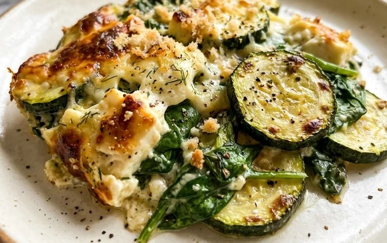 Baked Zucchini, Spinach, and Feta Casserole